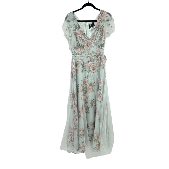 Mac Duggal Floral Flutter Sleeve V- Neck Maxi Dress Multicolor Size 8 NWT - Picture 6 of 12